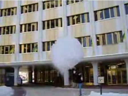 A man throws boiling water into the air in Saskatchewan during a typical mid-winter, -40c day.