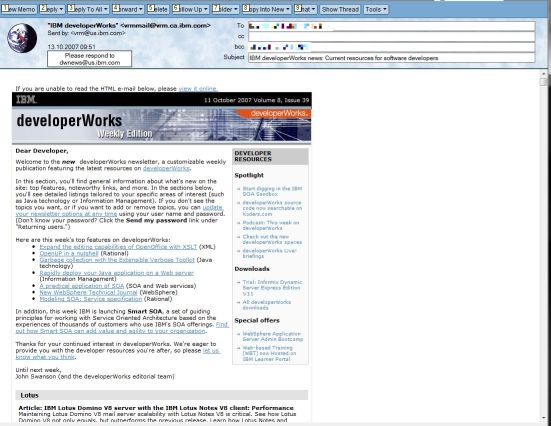 Screenshot Developerworks newsletter html-version