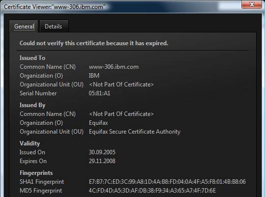 IBM expired certificate details